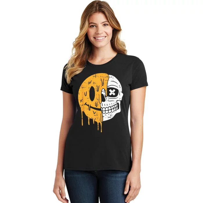 Smile Emoticon Skull Halloween Costume Scary Skeleton Bones Women's T-Shirt