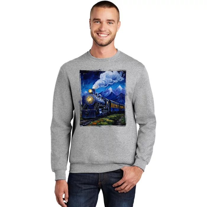 Steam Engine Steam Train Vintage Van Gogh Locomotive Tall Sweatshirt