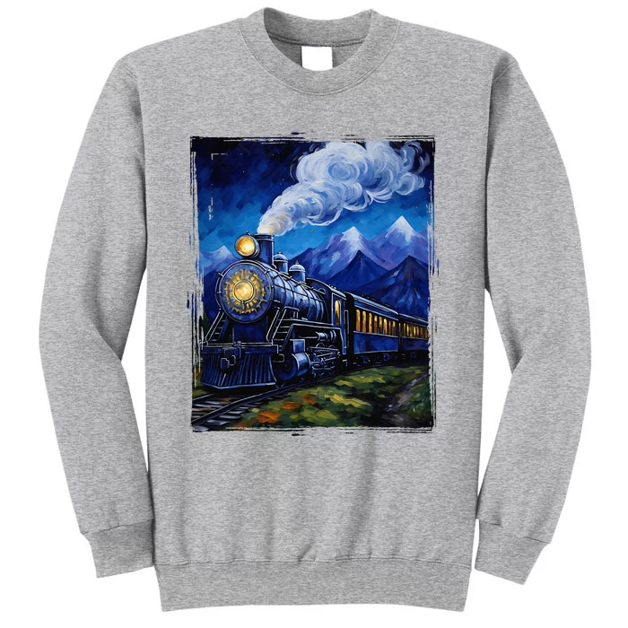 Steam Engine Steam Train Vintage Van Gogh Locomotive Tall Sweatshirt