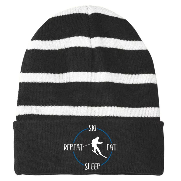 Ski Eat Sleep Repeat And Downhill Skiers Gift For Skiers Striped Beanie with Solid Band