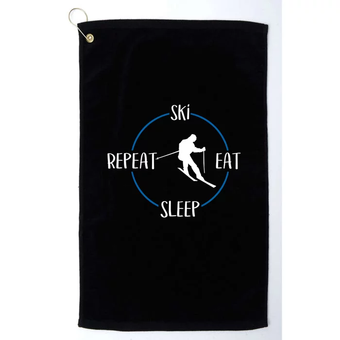 Ski Eat Sleep Repeat And Downhill Skiers Gift For Skiers Platinum Collection Golf Towel