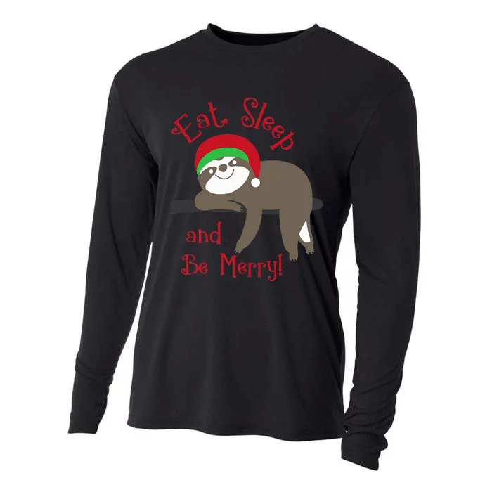 Sloth Eat Sleep Be Merry Hang Out Christmas Holiday Animal Cooling Performance Long Sleeve Crew