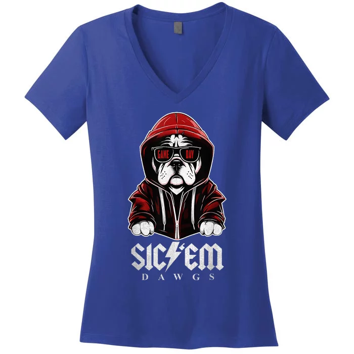 Sic Em Sic Em Go Bulldogs Bulldogs Sport Game Day Women's V-Neck T-Shirt