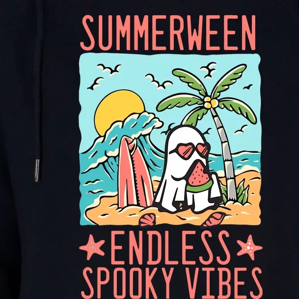 Summerween Endless Spooky Vibes Cute Ghost Summer Halloween Womens Funnel Neck Pullover Hood