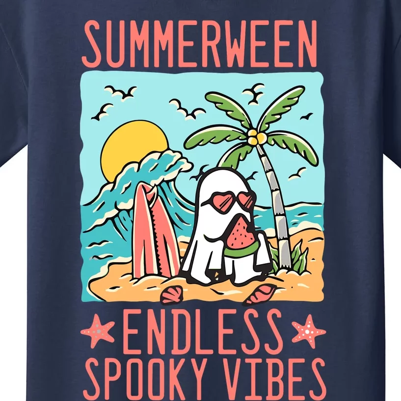 Summerween Endless Spooky Vibes Cute Ghost Summer Halloween Kids T-Shirt