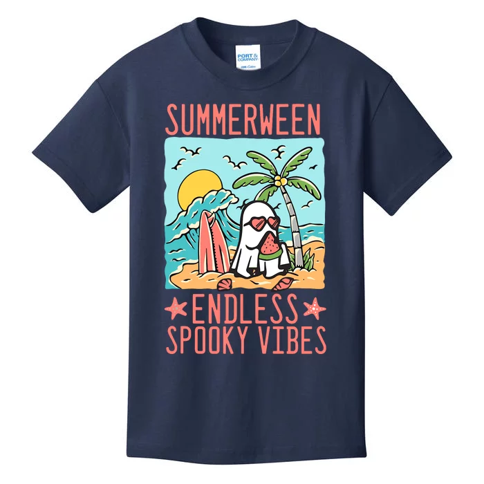 Summerween Endless Spooky Vibes Cute Ghost Summer Halloween Kids T-Shirt