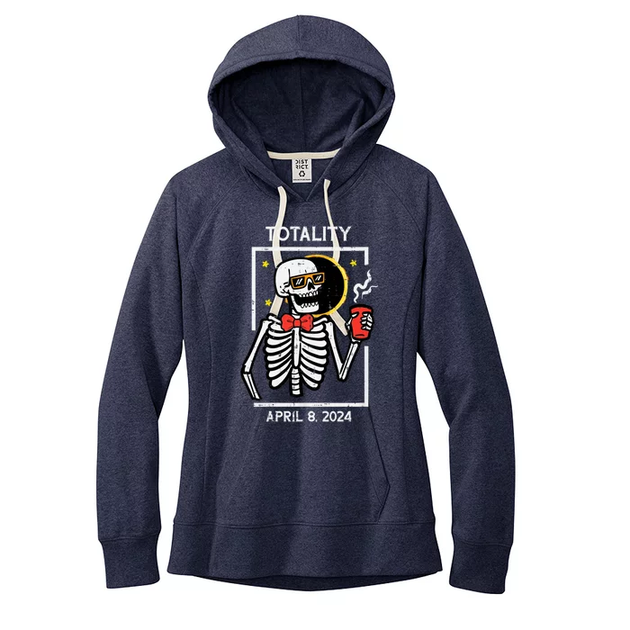 Solar Eclipse Skeleton Coffee Totality April 8 Women's Fleece Hoodie