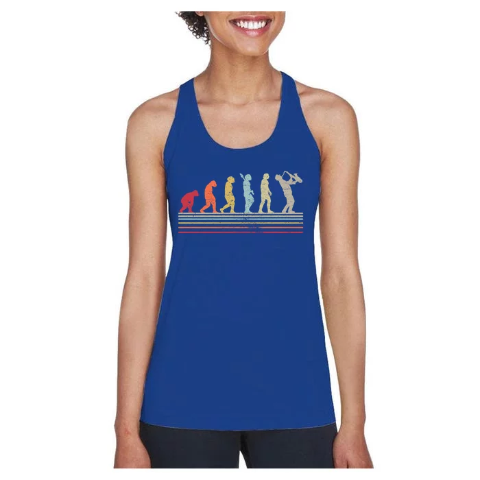 Saxophonist Evolution Saxophone Player Jazz Music Gift Women's Racerback Tank