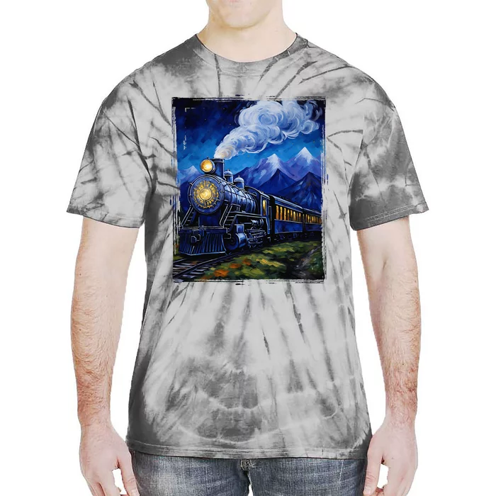 Steam Engine Steam Train Vintage Van Gogh Locomotive Tie-Dye T-Shirt