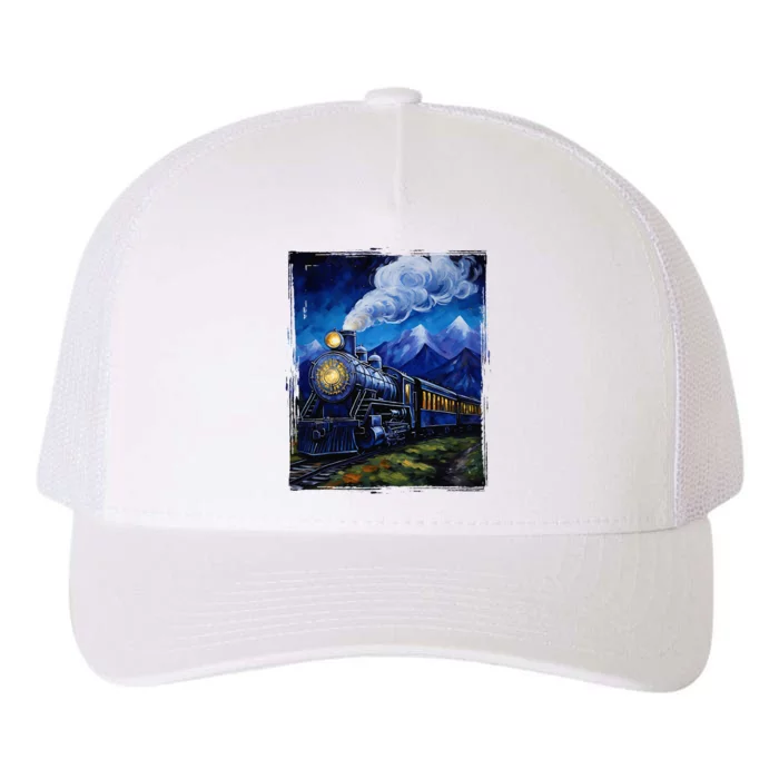 Steam Engine Steam Train Vintage Van Gogh Locomotive Yupoong Adult 5-Panel Trucker Hat