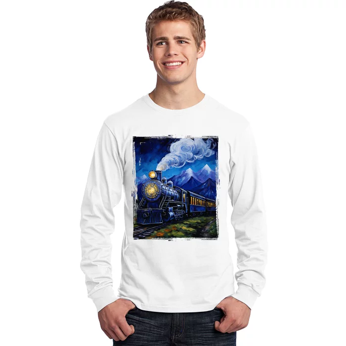 Steam Engine Steam Train Vintage Van Gogh Locomotive Long Sleeve Shirt