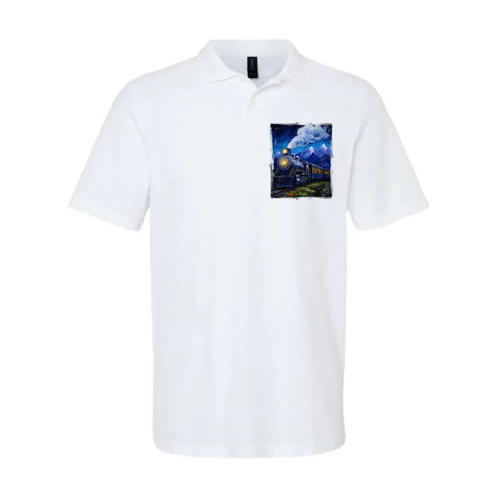 Steam Engine Steam Train Vintage Van Gogh Locomotive Softstyle Adult Sport Polo