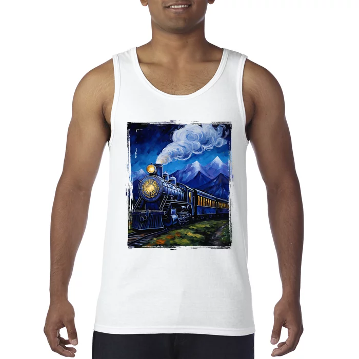 Steam Engine Steam Train Vintage Van Gogh Locomotive Tank Top