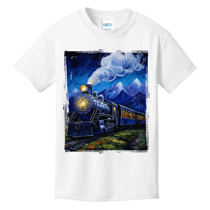 Steam Engine Steam Train Vintage Van Gogh Locomotive Kids T-Shirt