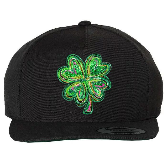 Shamrock Effect St Patricks Day Four Leaf Clover Wool Snapback Cap