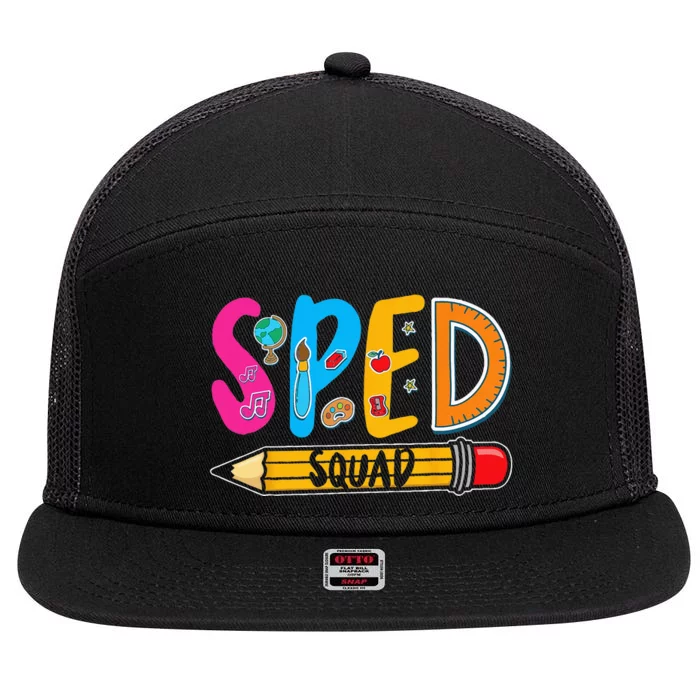 Special Education Teacher Sped Squad SPED Teacher 7 Panel Mesh Trucker Snapback Hat