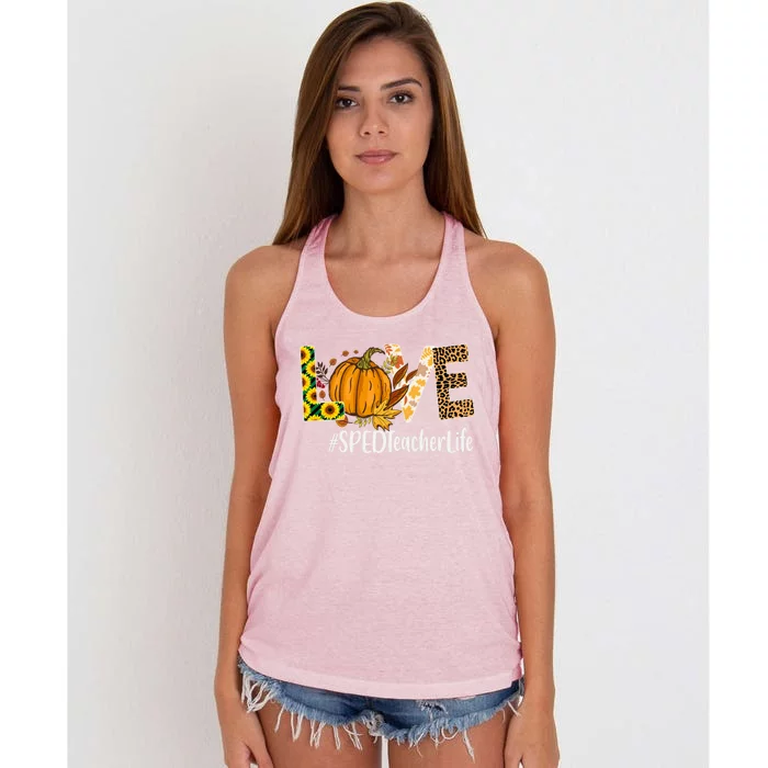 Special Education Teacher Love Fall Leopard Halloween Autumn Gift Women's Knotted Racerback Tank