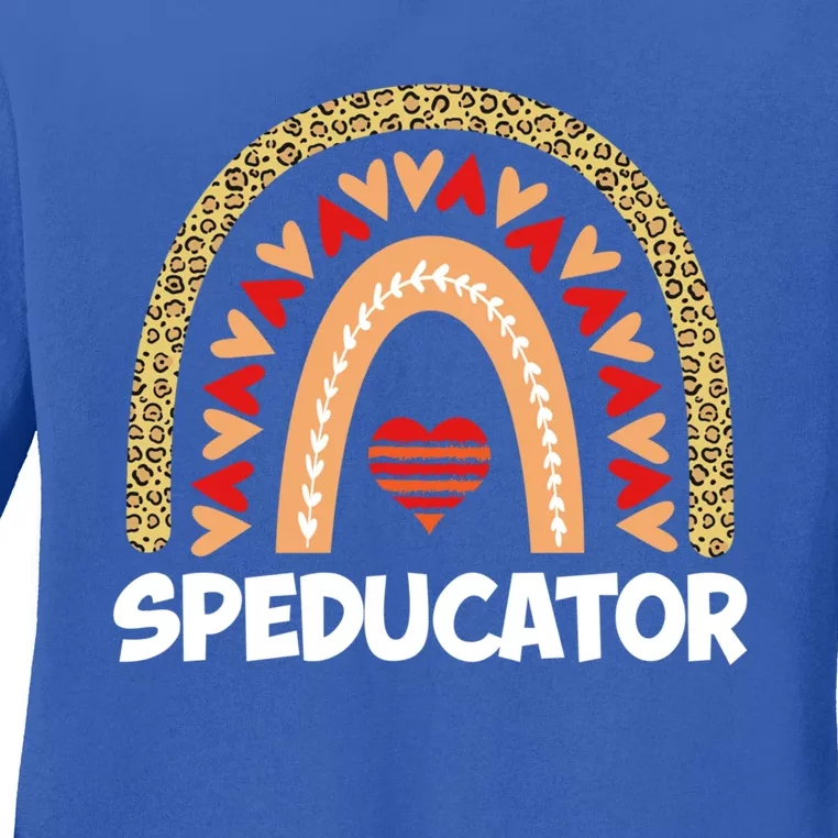 Special Ed Teacher Speducator Leopard Boho Rainbows Hearts Gift Ladies Long Sleeve Shirt