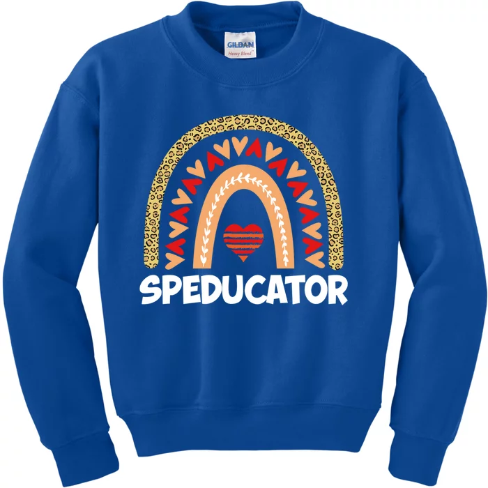 Special Ed Teacher Speducator Leopard Boho Rainbows Hearts Gift Kids Sweatshirt