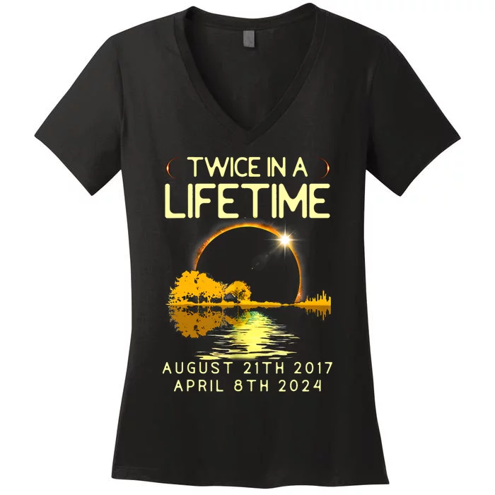 Solar Eclipse Twice In Lifetime April 08 2024 Women's V-Neck T-Shirt