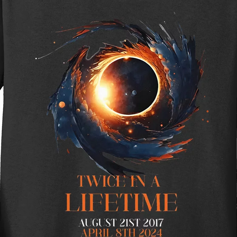 Solar Eclipse Twice In Lifetime 2024 Solar Eclipse Kids Long Sleeve Shirt