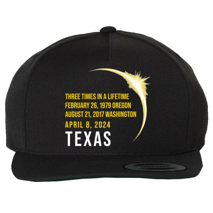 Solar Eclipse Three Times In A Lifetime 2024 Texas Wool Snapback Cap