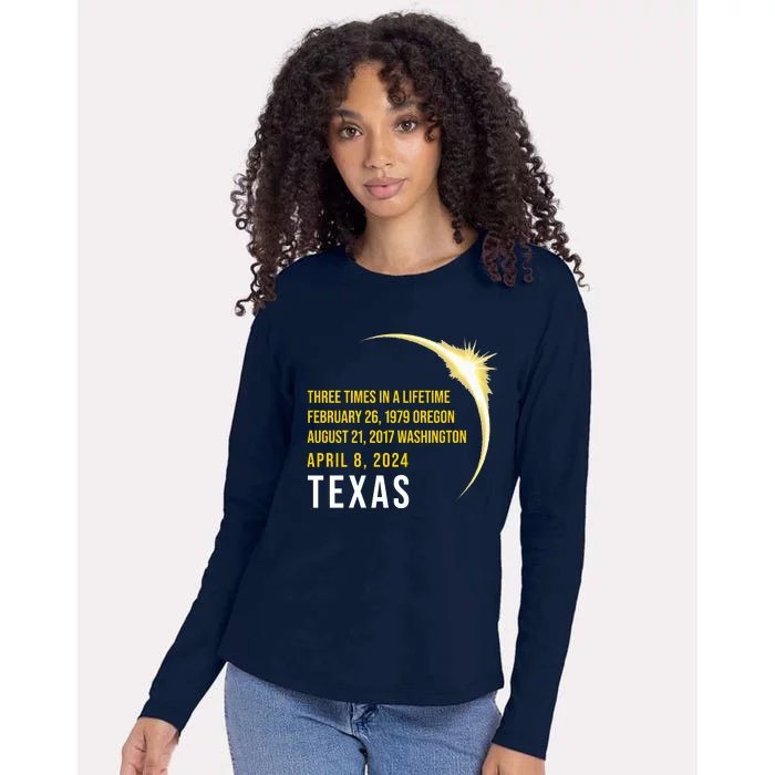 Solar Eclipse Three Times In A Lifetime 2024 Texas Womens Cotton Relaxed Long Sleeve T-Shirt