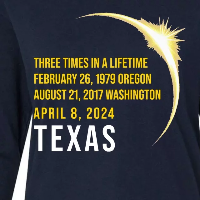 Solar Eclipse Three Times In A Lifetime 2024 Texas Womens Cotton Relaxed Long Sleeve T-Shirt