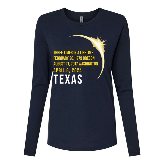 Solar Eclipse Three Times In A Lifetime 2024 Texas Womens Cotton Relaxed Long Sleeve T-Shirt