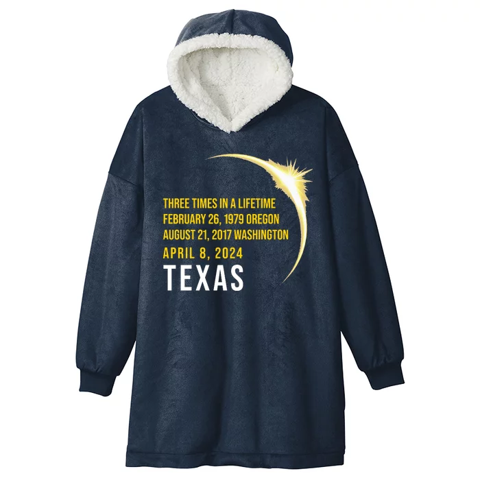 Solar Eclipse Three Times In A Lifetime 2024 Texas Hooded Wearable Blanket