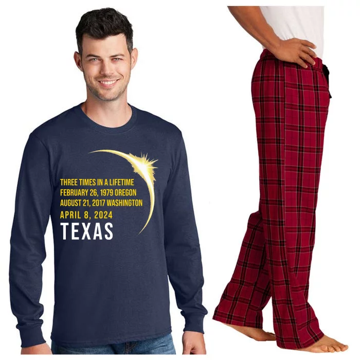 Solar Eclipse Three Times In A Lifetime 2024 Texas Long Sleeve Pajama Set