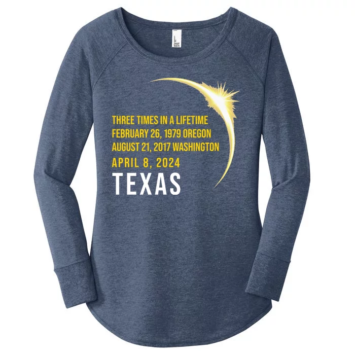 Solar Eclipse Three Times In A Lifetime 2024 Texas Women's Perfect Tri Tunic Long Sleeve Shirt