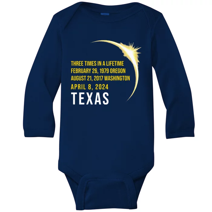 Solar Eclipse Three Times In A Lifetime 2024 Texas Baby Long Sleeve Bodysuit