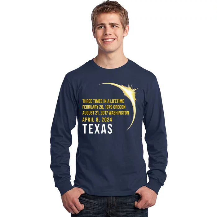 Solar Eclipse Three Times In A Lifetime 2024 Texas Tall Long Sleeve T-Shirt