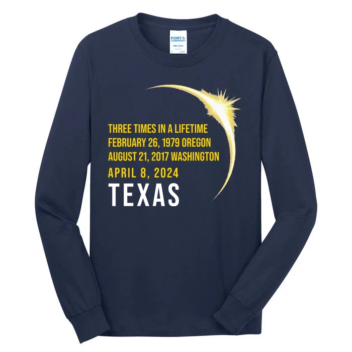 Solar Eclipse Three Times In A Lifetime 2024 Texas Tall Long Sleeve T-Shirt