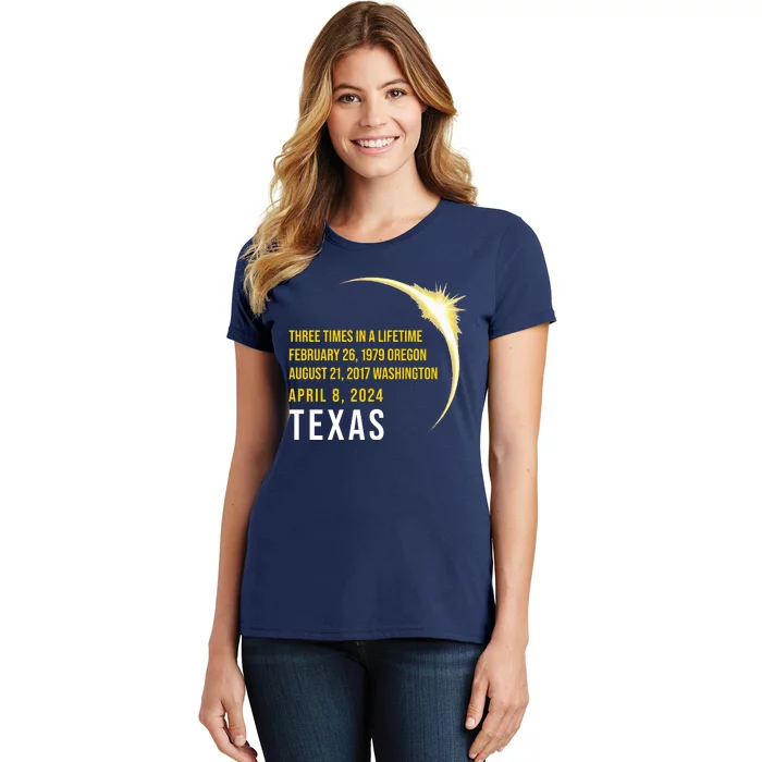 Solar Eclipse Three Times In A Lifetime 2024 Texas Women's T-Shirt