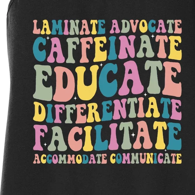 Special Education Teacher Laminate Accommodate Collaborate Women's Racerback Tank