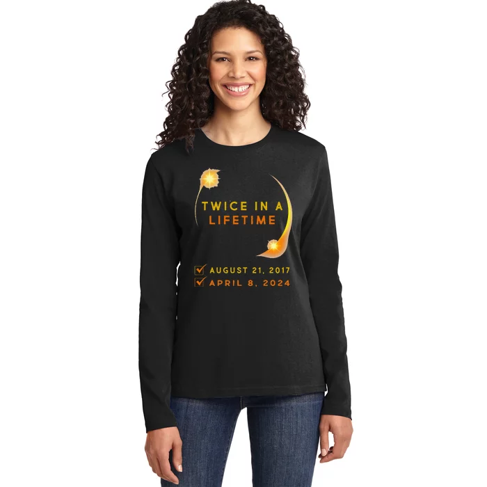 Solar Eclipse Twice In Lifetime 2024 Solar Eclipse Ladies Long Sleeve Shirt