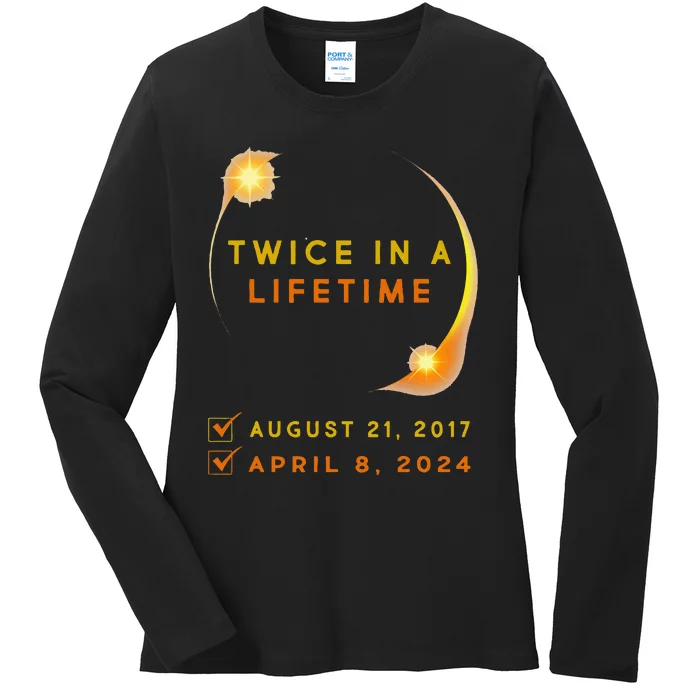 Solar Eclipse Twice In Lifetime 2024 Solar Eclipse Ladies Long Sleeve Shirt