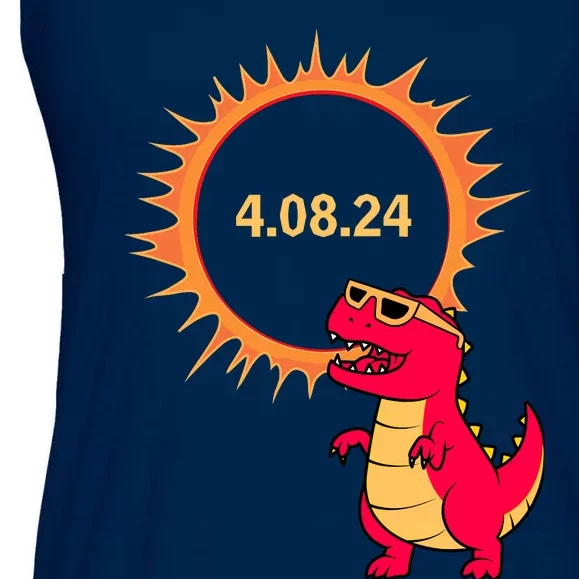 Solar Eclipse T Rex Dinosaur Solar Eclipse Glasses 2024 Ladies Essential Flowy Tank