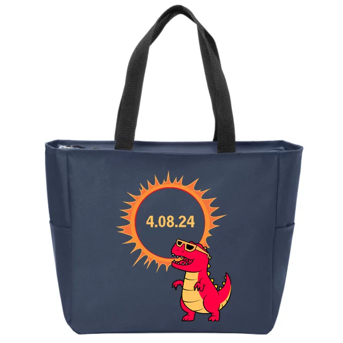 Solar Eclipse T Rex Dinosaur Solar Eclipse Glasses 2024 Zip Tote Bag