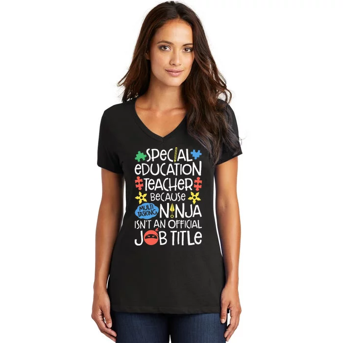 Special Education Teacher Ninja SPED Job Women's V-Neck T-Shirt