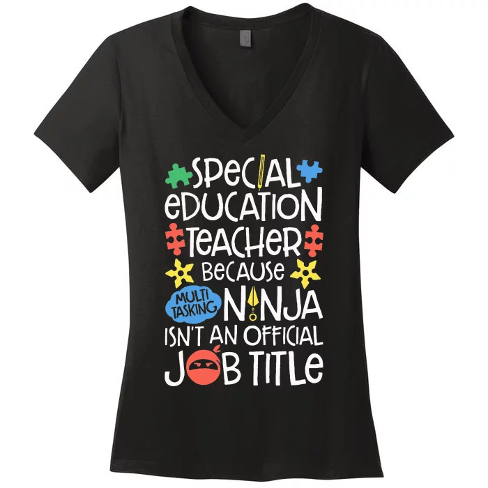 Special Education Teacher Ninja SPED Job Women's V-Neck T-Shirt