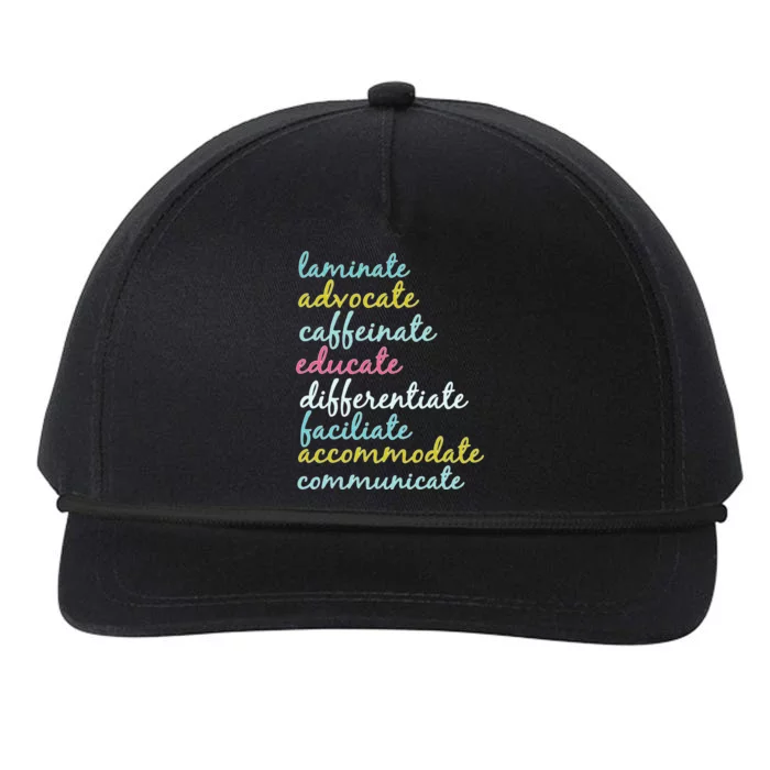 Special Education Teacher Laminate Advocate Caffeinate Snapback Five-Panel Rope Hat