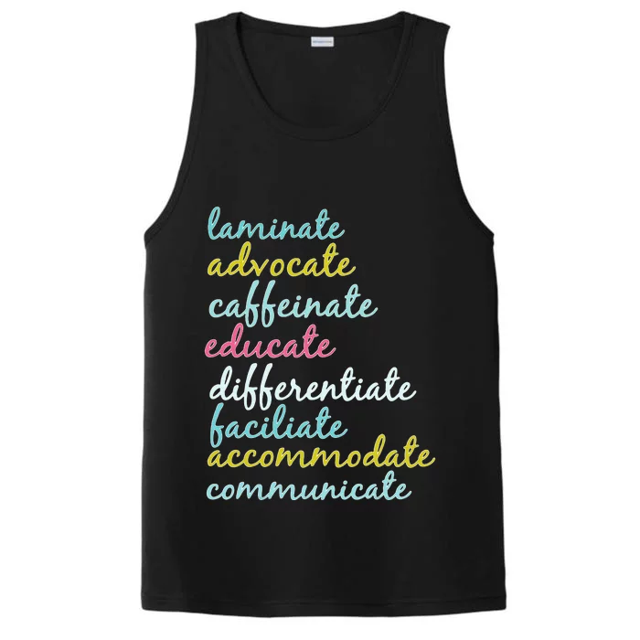 Special Education Teacher Laminate Advocate Caffeinate Performance Tank