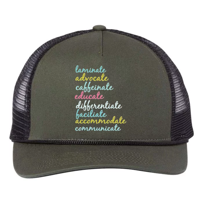 Special Education Teacher Laminate Advocate Caffeinate Retro Rope Trucker Hat Cap