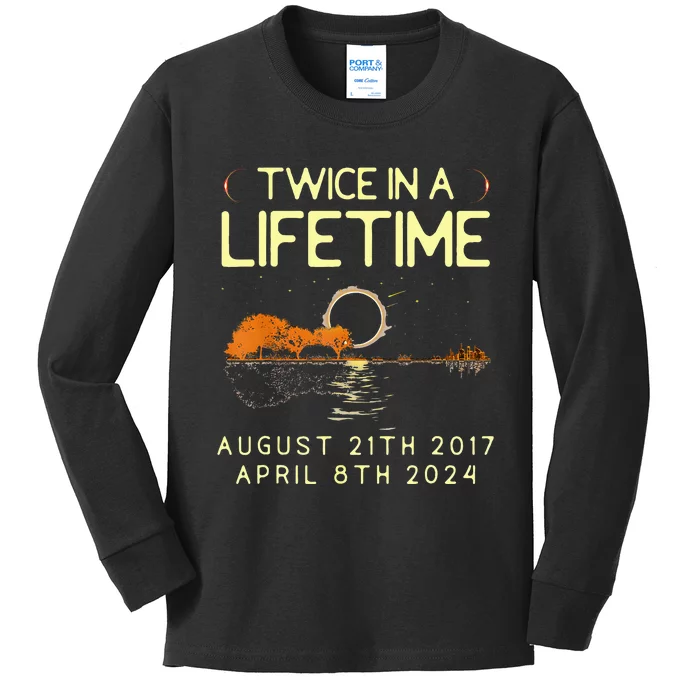 Solar Eclipse Twice In Lifetime April 08 2024 Kids Long Sleeve Shirt