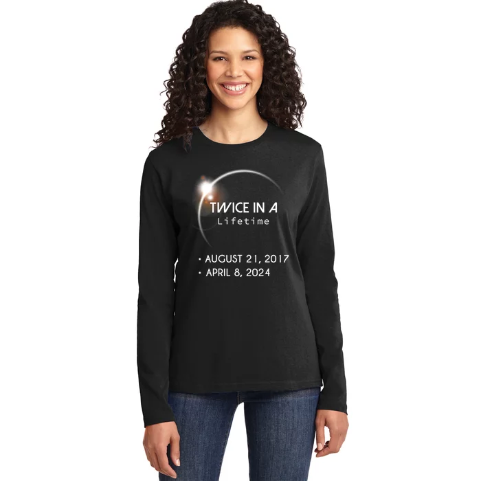 Solar Eclipse Twice In Lifetime 2024 Ladies Long Sleeve Shirt