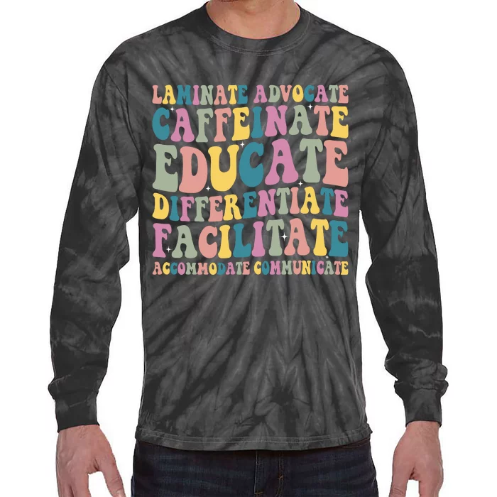 Special Education Teacher Laminate Accommodate Collaborate Tie-Dye Long Sleeve Shirt