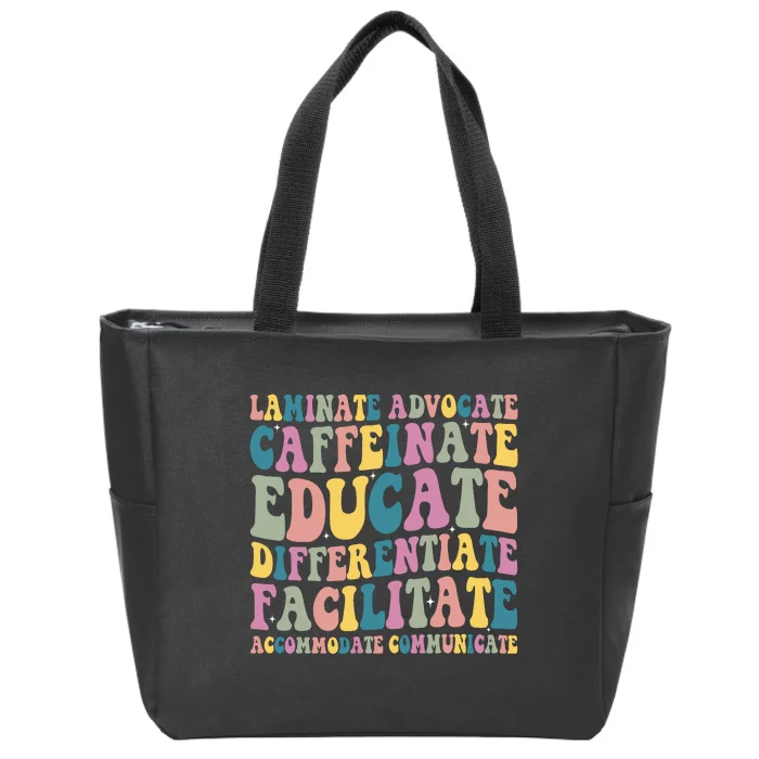 Special Education Teacher Laminate Accommodate Collaborate Zip Tote Bag